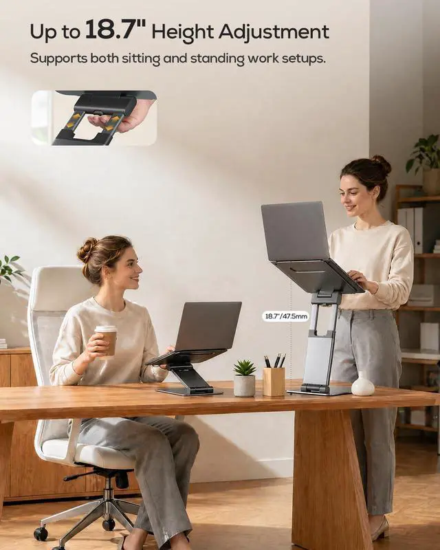 Alt view image 5 of 7 - Nulaxy Height Adjustable Laptop Stand for Desk, Dual Foldable Aluminum Computer Riser, Pull Out Design Ergonomic Sit to Notebook Holder Convertor, Compatible with All 10-17" Laptops, Tablets, Gray