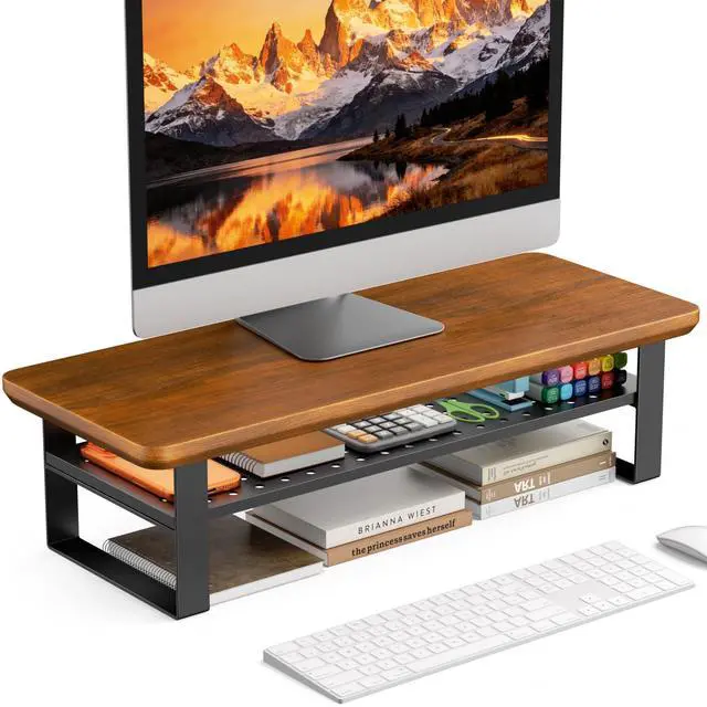 Main image of NestNeat Monitor Stand Riser, 24 Inch Computer Monitor Stand for Desk, 2-Tier Wood Desk Shelf Organizer with Storage, Desktop Stand for Laptop/Screen/PC/Printer, Ergonomic Home Office Monitor Stand