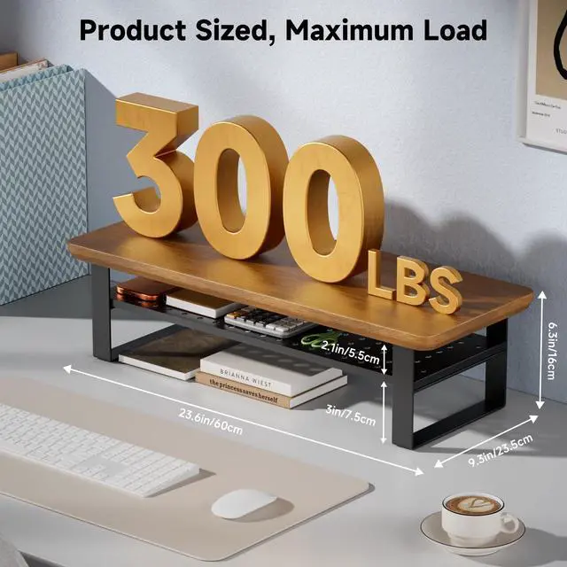 Alt view image 2 of 7 - NestNeat Monitor Stand Riser, 24 Inch Computer Monitor Stand for Desk, 2-Tier Wood Desk Shelf Organizer with Storage, Desktop Stand for Laptop/Screen/PC/Printer, Ergonomic Home Office Monitor Stand