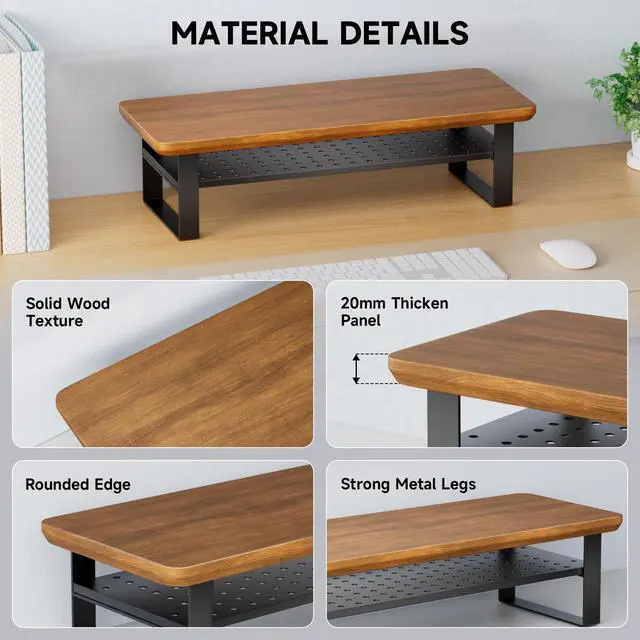 Alt view image 5 of 7 - NestNeat Monitor Stand Riser, 24 Inch Computer Monitor Stand for Desk, 2-Tier Wood Desk Shelf Organizer with Storage, Desktop Stand for Laptop/Screen/PC/Printer, Ergonomic Home Office Monitor Stand