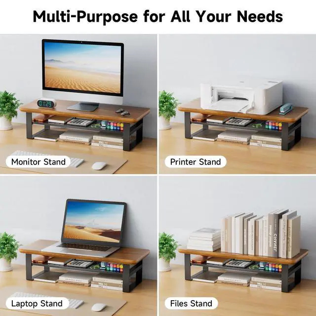 Alt view image 7 of 7 - NestNeat Monitor Stand Riser, 24 Inch Computer Monitor Stand for Desk, 2-Tier Wood Desk Shelf Organizer with Storage, Desktop Stand for Laptop/Screen/PC/Printer, Ergonomic Home Office Monitor Stand