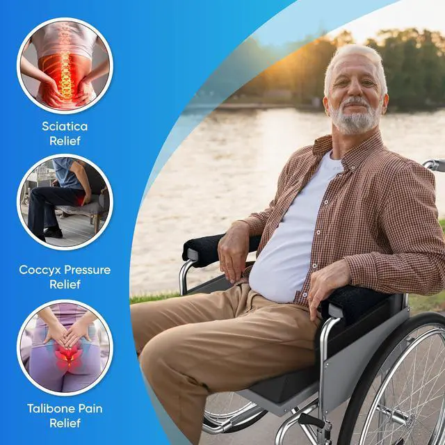 Alt view image 6 of 6 - Wheelchair Cushion for Pressure Relief - (4-Piece Set) 18x16 Anti-Slip Wheelchair Seat Cushions, Lumbar Pillow and Wheelchair Armrest Pads for Adults, Seniors, Wheelchair Accessories