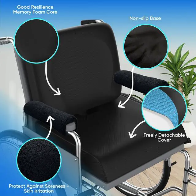 Alt view image 4 of 6 - Wheelchair Cushion for Pressure Relief - (4-Piece Set) 18x16 Anti-Slip Wheelchair Seat Cushions, Lumbar Pillow and Wheelchair Armrest Pads for Adults, Seniors, Wheelchair Accessories