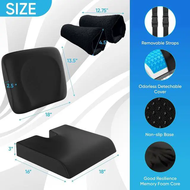 Alt view image 2 of 6 - Wheelchair Cushion for Pressure Relief - (4-Piece Set) 18x16 Anti-Slip Wheelchair Seat Cushions, Lumbar Pillow and Wheelchair Armrest Pads for Adults, Seniors, Wheelchair Accessories