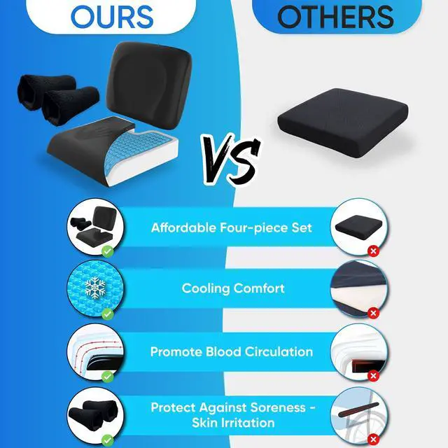 Alt view image 3 of 6 - Wheelchair Cushion for Pressure Relief - (4-Piece Set) 18x16 Anti-Slip Wheelchair Seat Cushions, Lumbar Pillow and Wheelchair Armrest Pads for Adults, Seniors, Wheelchair Accessories