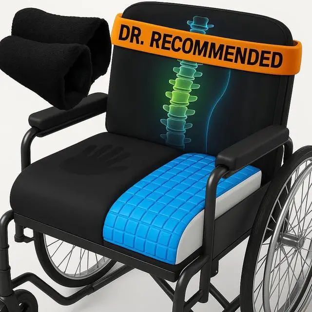 Main image of Wheelchair Cushion for Pressure Relief - (4-Piece Set) 18x16 Anti-Slip Wheelchair Seat Cushions, Lumbar Pillow and Wheelchair Armrest Pads for Adults, Seniors, Wheelchair Accessories