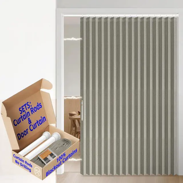 Main image of AJAZZ Blackout Accordion Door Curtain with Curtain Rods Included Invisible Accordion Doors Interior for Bedroom Living Room Doorway Curtain Sets (1 Pack, 72 W x 78 L, Grey)
