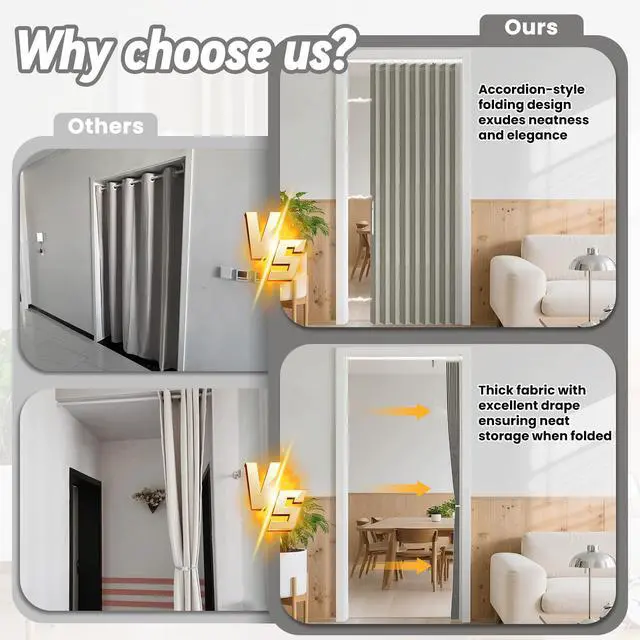 Alt view image 2 of 7 - AJAZZ Blackout Accordion Door Curtain with Curtain Rods Included Invisible Accordion Doors Interior for Bedroom Living Room Doorway Curtain Sets (1 Pack, 72 W x 78 L, Grey)