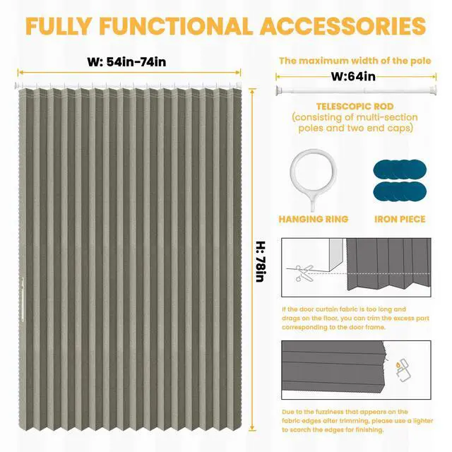 Alt view image 5 of 7 - AJAZZ Blackout Accordion Door Curtain with Curtain Rods Included Invisible Accordion Doors Interior for Bedroom Living Room Doorway Curtain Sets (1 Pack, 72 W x 78 L, Grey)