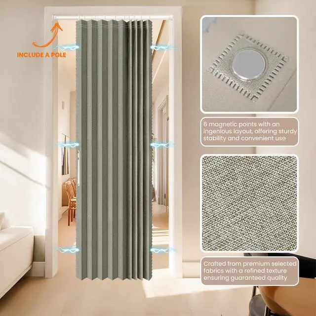 Alt view image 7 of 7 - AJAZZ Blackout Accordion Door Curtain with Curtain Rods Included Invisible Accordion Doors Interior for Bedroom Living Room Doorway Curtain Sets (1 Pack, 72 W x 78 L, Grey)
