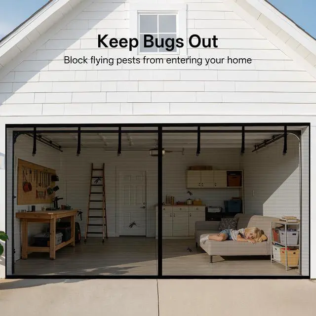 Alt view image 3 of 7 - Sunolga 18x8 FT Garage Door Screen Heavy Duty Roll Up Reinforced Polyester for 2 Car