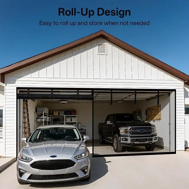 Alt view image 7 of 7 - Sunolga 18x8 FT Garage Door Screen Heavy Duty Roll Up Reinforced Polyester for 2 Car