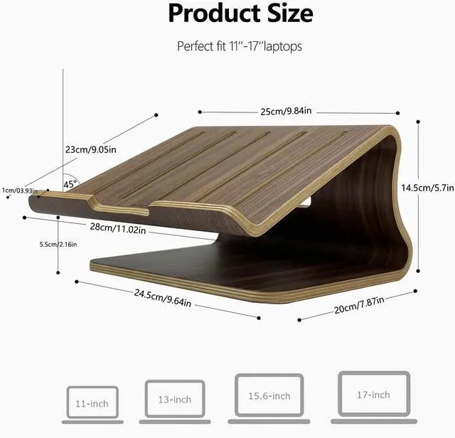 Alt view image 4 of 7 - SAMDI Wood Laptop Stand for Desk,Laptop Holder Stand,Wooden Cooling Computer Holder,Suitable for Most laptops Heat Dissipation Shelf (Walnut)