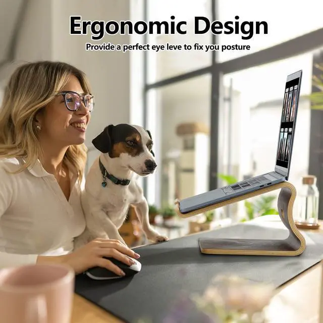 Alt view image 6 of 7 - SAMDI Wood Laptop Stand for Desk,Laptop Holder Stand,Wooden Cooling Computer Holder,Suitable for Most laptops Heat Dissipation Shelf (Walnut)