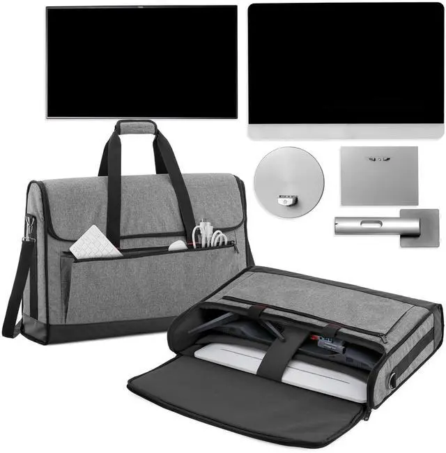 Alt view image 6 of 7 - Trunab Monitor Carrying Case 24 Inch Padded Travel Bag Hold Up to 2 LCD Screens/TVs, Not Compatible with iMac, with Accessories Pocket, Shoulder Strap, PU Bottom, Grey
