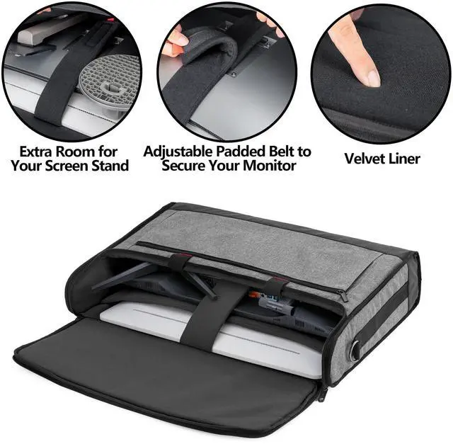 Alt view image 2 of 7 - Trunab Monitor Carrying Case 24 Inch Padded Travel Bag Hold Up to 2 LCD Screens/TVs, Not Compatible with iMac, with Accessories Pocket, Shoulder Strap, PU Bottom, Grey