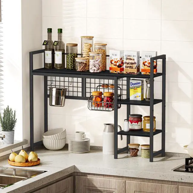 Alt view image 6 of 7 - Snughome Desk Shelf, 38.6" Desktop Organizer Shelf, Desk Hutch for Computer Monitor, 4 Tier Desk Display Rack with Pegboard Hooks Set, Wood Desktop Bookshelf for Home Office Dorm, Black