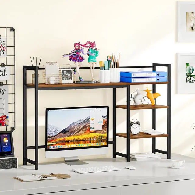 Alt view image 2 of 7 - Snughome Desk Shelf, 44.9" Large Desktop Organizer Shelf, Desk Hutch for Computer Monitor, 4 Tier Desk Top Display Rack, Wood Desktop Bookshelf Storage Rack for Home Office Dorm