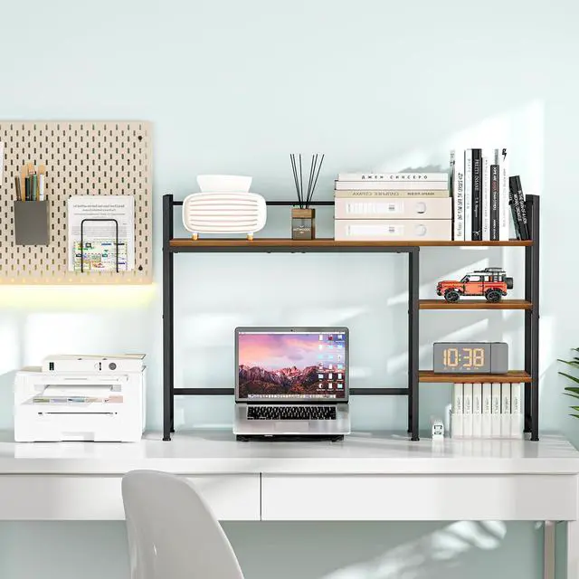 Alt view image 3 of 7 - Snughome Desk Shelf, 44.9" Large Desktop Organizer Shelf, Desk Hutch for Computer Monitor, 4 Tier Desk Top Display Rack, Wood Desktop Bookshelf Storage Rack for Home Office Dorm