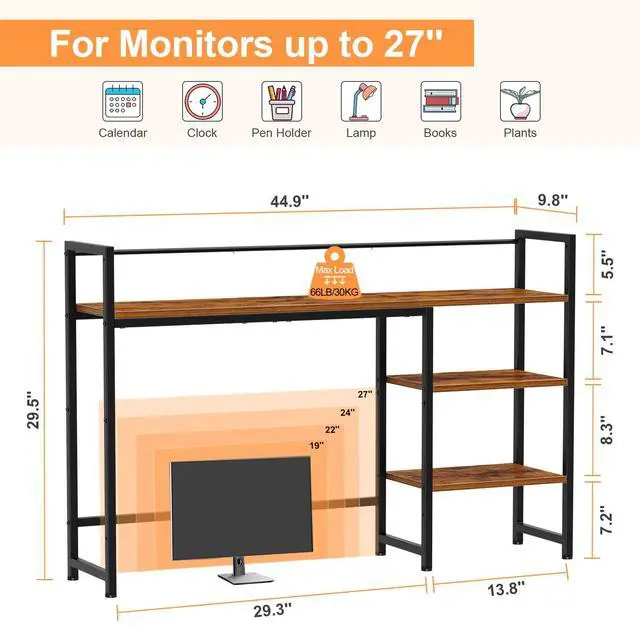 Alt view image 4 of 7 - Snughome Desk Shelf, 44.9" Large Desktop Organizer Shelf, Desk Hutch for Computer Monitor, 4 Tier Desk Top Display Rack, Wood Desktop Bookshelf Storage Rack for Home Office Dorm