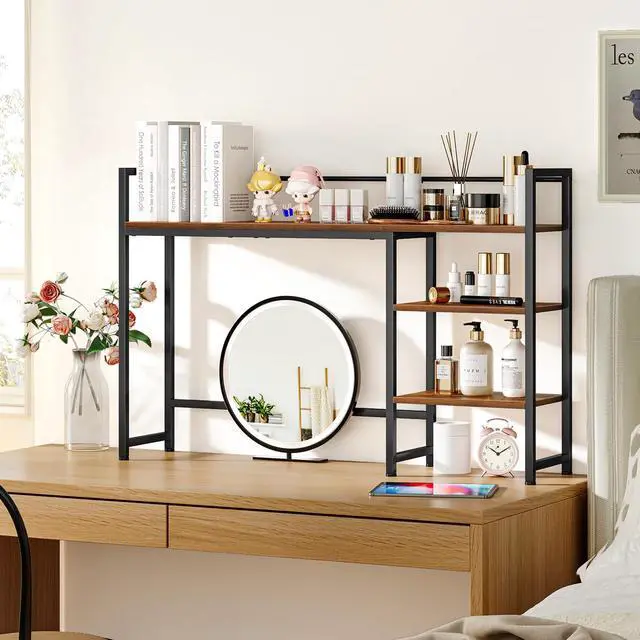 Alt view image 5 of 7 - Snughome Desk Shelf, 44.9" Large Desktop Organizer Shelf, Desk Hutch for Computer Monitor, 4 Tier Desk Top Display Rack, Wood Desktop Bookshelf Storage Rack for Home Office Dorm