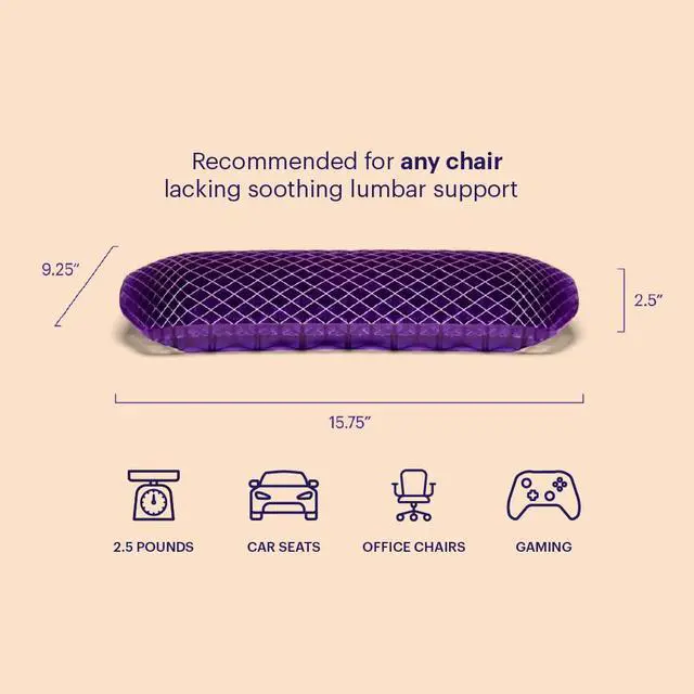Alt view image 2 of 7 - Purple Back Cushion | Pressure Reducing Grid Designed for Ultimate Comfort | Designed for Chairs, Gaming, and Travel | Made in The USA