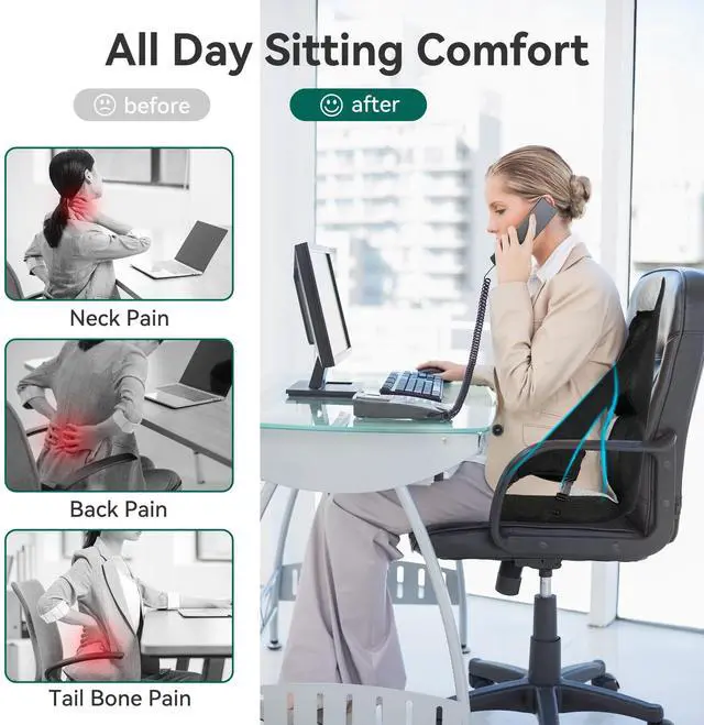 Alt view image 3 of 7 - Memory Foam Lumbar Support Pillow, Car Seat Cushion, Office Chair Cushion, One Piece Chair Pad, Improve Posture, Sciatica, Hip & Back Coccyx Tailbone Pain
