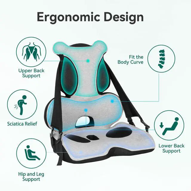 Alt view image 4 of 7 - Memory Foam Lumbar Support Pillow, Car Seat Cushion, Office Chair Cushion, One Piece Chair Pad, Improve Posture, Sciatica, Hip & Back Coccyx Tailbone Pain