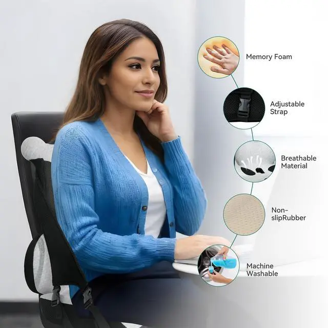 Alt view image 6 of 7 - Memory Foam Lumbar Support Pillow, Car Seat Cushion, Office Chair Cushion, One Piece Chair Pad, Improve Posture, Sciatica, Hip & Back Coccyx Tailbone Pain