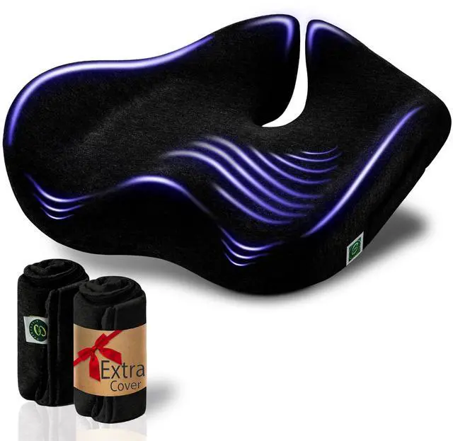Main image of X Large Seat Cushions for Office Chairs, Car & Truck. Gaming Chair Seat Cushion and Sciatica Pain Relief Pillow for Back Pain. Orthopedic Coccyx Cushion for Tailbone Pain Relief (Original Black)