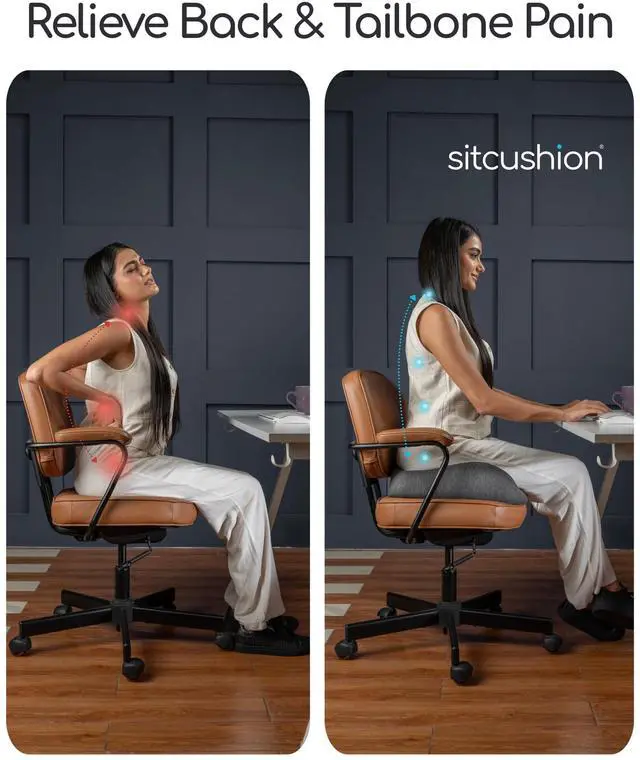 Alt view image 4 of 7 - X Large Seat Cushions for Office Chairs, Car & Truck. Gaming Chair Seat Cushion and Sciatica Pain Relief Pillow for Back Pain. Orthopedic Coccyx Cushion for Tailbone Pain Relief (Original Black)