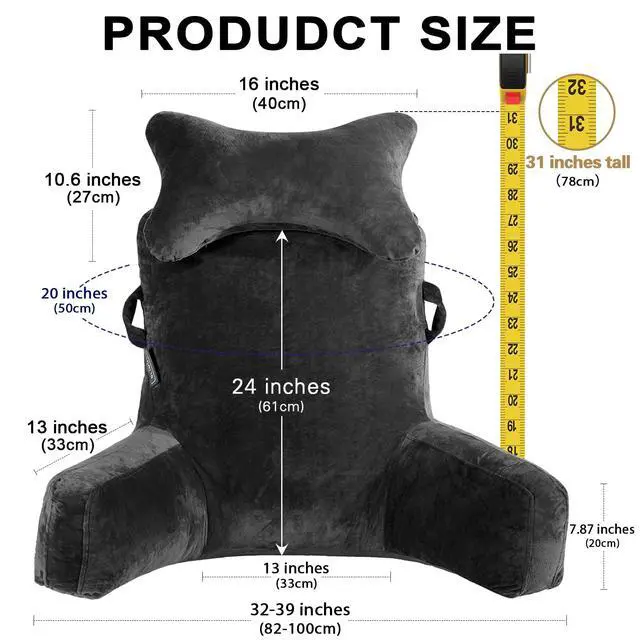 Alt view image 4 of 6 - Reading Pillow-Extra Large 31" Bed Rest Pillow with Detachable Neck Roll & Arms for Sitting in Bed or Couch-Backrest Reading Pillow Adult Back Pillows for Reading,Watching TV,Gaming,Relaxing-Black