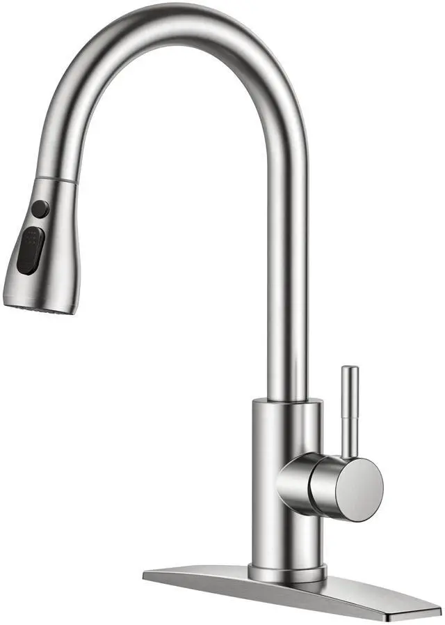 Main image of FORIOUS Kitchen Faucets with Pull Down Sprayer, Brushed Nickel, High Arc Single Handle Classic Stainless Steel Sink Faucet 1 or 3 Hole, Suitable for Farmhouse Camper Laundry Rv Bar