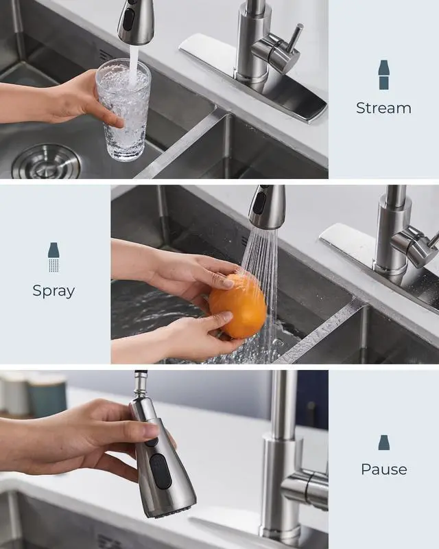 Alt view image 3 of 7 - FORIOUS Kitchen Faucets with Pull Down Sprayer, Brushed Nickel, High Arc Single Handle Classic Stainless Steel Sink Faucet 1 or 3 Hole, Suitable for Farmhouse Camper Laundry Rv Bar
