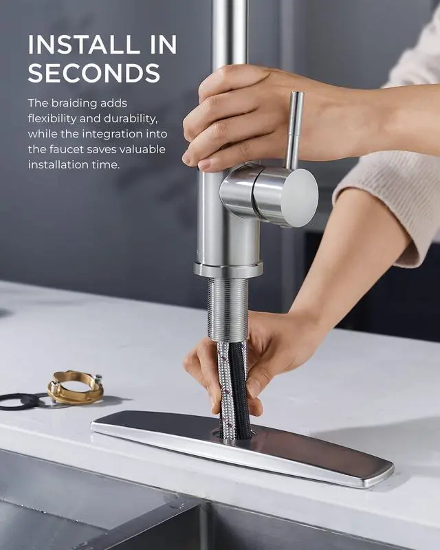 Alt view image 4 of 7 - FORIOUS Kitchen Faucets with Pull Down Sprayer, Brushed Nickel, High Arc Single Handle Classic Stainless Steel Sink Faucet 1 or 3 Hole, Suitable for Farmhouse Camper Laundry Rv Bar