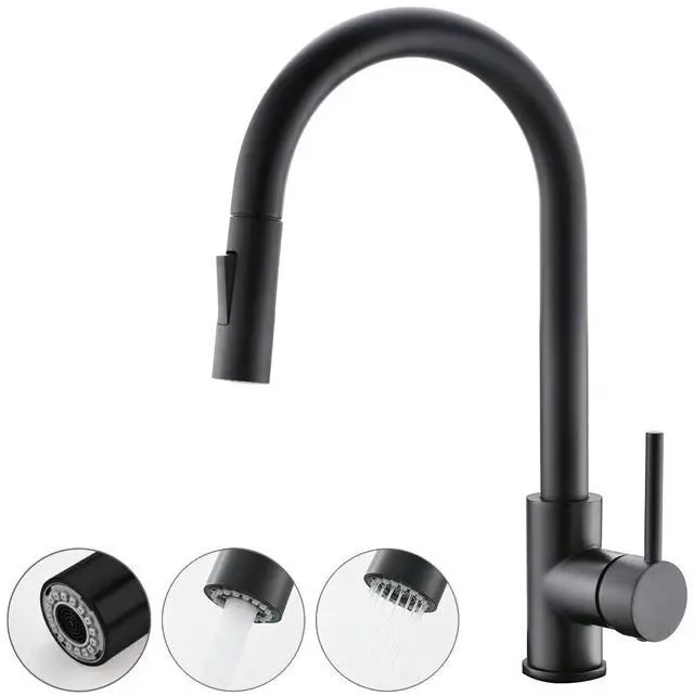 Main image of Havin Black Kitchen Faucet with Pull Down Sprayer, High Arc Stainless Steel Material, with cUPC Ceramic Cartridge,Without Deck Plate,Fit for 1 Kitchen or Laundry or Bar Sink Faucet,Matte Black