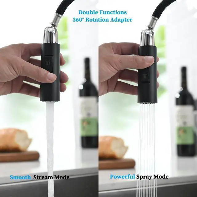 Alt view image 6 of 7 - Havin Black Kitchen Faucet with Pull Down Sprayer, High Arc Stainless Steel Material, with cUPC Ceramic Cartridge,Without Deck Plate,Fit for 1 Kitchen or Laundry or Bar Sink Faucet,Matte Black