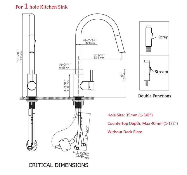 Alt view image 5 of 7 - Havin Black Kitchen Faucet with Pull Down Sprayer, High Arc Stainless Steel Material, with cUPC Ceramic Cartridge,Without Deck Plate,Fit for 1 Kitchen or Laundry or Bar Sink Faucet,Matte Black