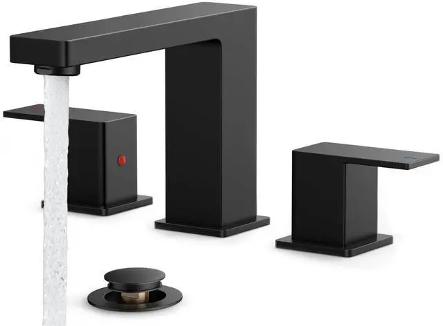Main image of FORIOUS Black Bathroom Faucet 3 Hole, Matte Black Bathroom Sink Faucet 8 Inch Widespread, 2 Handle for Restroom Sink with Pop Up Drain, CUPC Supply Hose and Spare Water Saving Aerator, Vanity 3 Holes