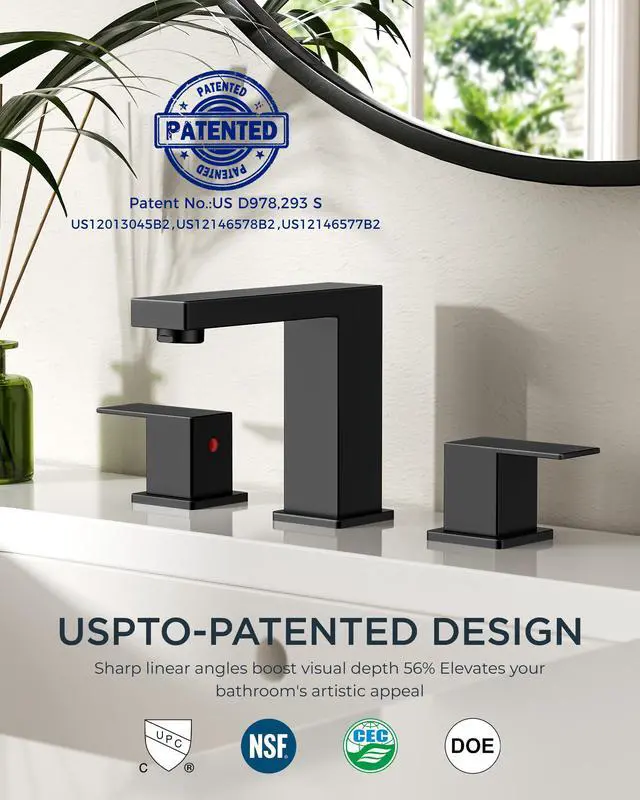 Alt view image 2 of 7 - FORIOUS Black Bathroom Faucet 3 Hole, Matte Black Bathroom Sink Faucet 8 Inch Widespread, 2 Handle for Restroom Sink with Pop Up Drain, CUPC Supply Hose and Spare Water Saving Aerator, Vanity 3 Holes