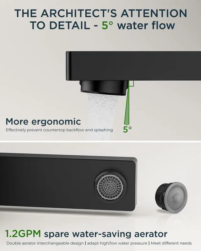 Alt view image 4 of 7 - FORIOUS Black Bathroom Faucet 3 Hole, Matte Black Bathroom Sink Faucet 8 Inch Widespread, 2 Handle for Restroom Sink with Pop Up Drain, CUPC Supply Hose and Spare Water Saving Aerator, Vanity 3 Holes