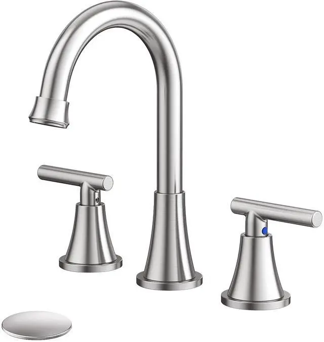 Main image of Bathroom Faucets for Sink 3 Hole, Hurran Brushed Nickel Bathroom Sink Faucet with Pop-up Drain and Supply Lines, Stainless Steel Lead-Free Widespread Faucet for Vanity RV Farmhouse Sink
