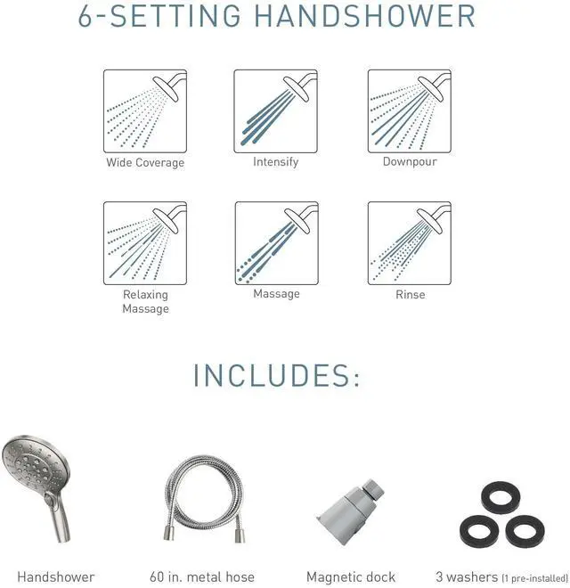 Alt view image 4 of 7 - Moen Engage Spot Resist Brushed Nickel Six-Function 5.5-Inch Removable Handheld Showerhead with Magnetic Docking System, 26112SRN