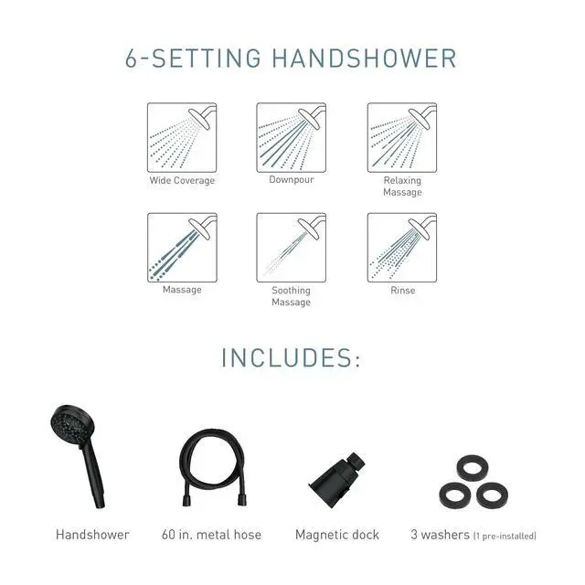 Alt view image 4 of 7 - Moen Engage Magnetix Matte Black 3.5-Inch Six-Function Detachable Handheld Showerhead with Magnetic Docking System, 26100BL