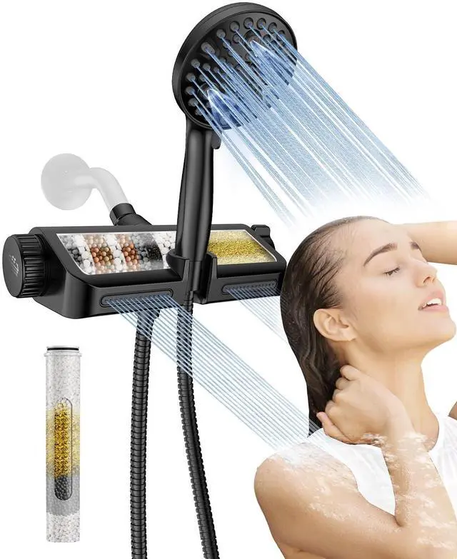 Main image of MakeFit Filtered Shower Head with Handheld Combo Matte Black - Dual 2-in-1 Spa System with Massage Shower and 10 Modes Hand Held Shower, High Pressure with Built in Power Wash Mode