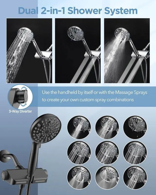 Alt view image 7 of 7 - MakeFit Filtered Shower Head with Handheld Combo Matte Black - Dual 2-in-1 Spa System with Massage Shower and 10 Modes Hand Held Shower, High Pressure with Built in Power Wash Mode