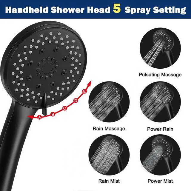 Alt view image 5 of 7 - NearMoon Filtered Rain Shower Head, High Pressure 8Square, and 5 settings Handheld Shower Filter Combo with Self-adhesive Holder/1.5M Hose -1 Replaceable Filter Cartridge (Matte Black)