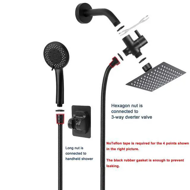 Alt view image 6 of 7 - NearMoon Filtered Rain Shower Head, High Pressure 8Square, and 5 settings Handheld Shower Filter Combo with Self-adhesive Holder/1.5M Hose -1 Replaceable Filter Cartridge (Matte Black)
