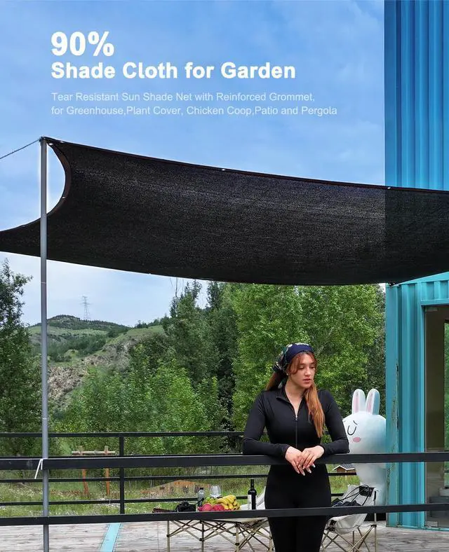 Alt view image 2 of 7 - 90% Shade Cloth,14x20ft Tear Resistant Sun Shade Net with Reinforced Grommet,Durable Garden Shade Tarp Cover for Greenhouse,Plant Cover, Chicken Coop,Patio and Pergola,Black