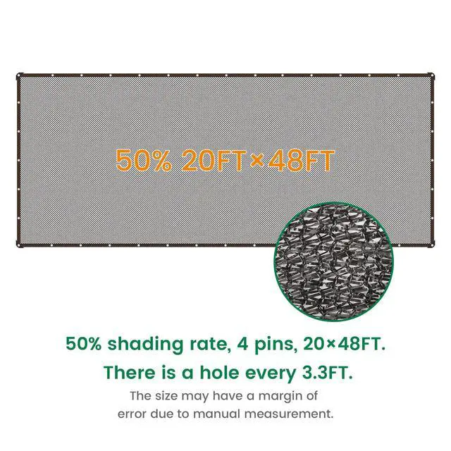 Alt view image 2 of 7 - 50% 20 X 48 FT Black Shade Cloth, Outdoor Woven Sun Shade with Grommets, Durable Breathable Netting Shading Antifreezing for Patio, Garden, DIY Home, Plants Cover, Greenhouse, Dog Kennel